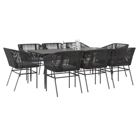 vidaXL 9-delige Tuinset met kussens poly rattan glas zwart