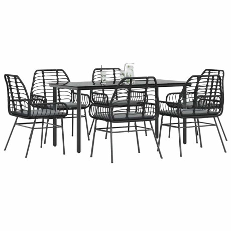 vidaXL 7-delige Tuinset met kussens poly rattan glas zwart