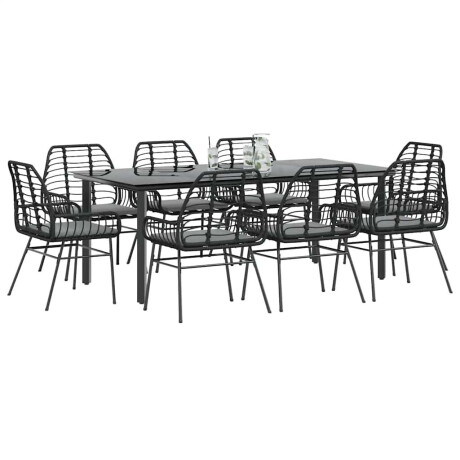 vidaXL 9-delige Tuinset met kussens poly rattan glas zwart