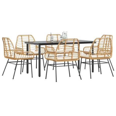 vidaXL 7-delige Tuinset met kussens poly rattan glas bruin