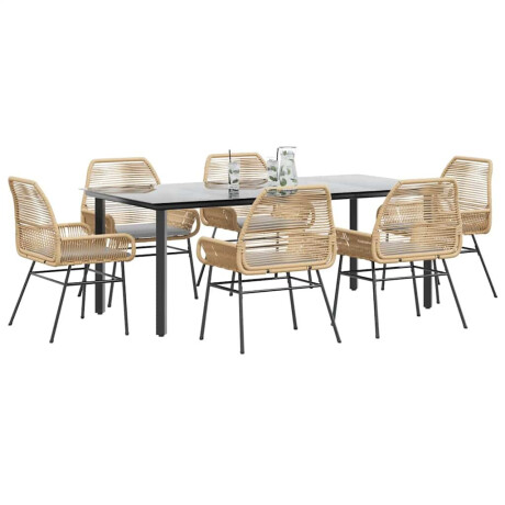 vidaXL 7-delige Tuinset met kussens poly rattan glas bruin
