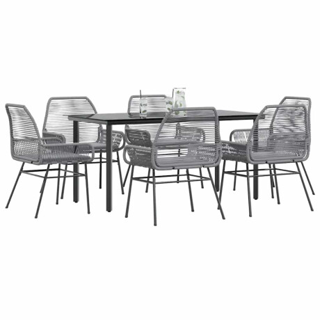 vidaXL 7-delige Tuinset met kussens poly rattan glas grijs