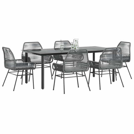 vidaXL 7-delige Tuinset met kussens poly rattan glas grijs