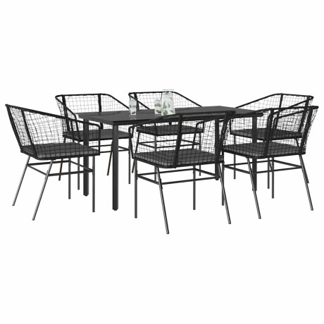 vidaXL 7-delige Tuinset met kussens poly rattan glas zwart