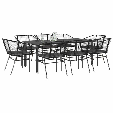 vidaXL 9-delige Tuinset met kussens poly rattan glas zwart