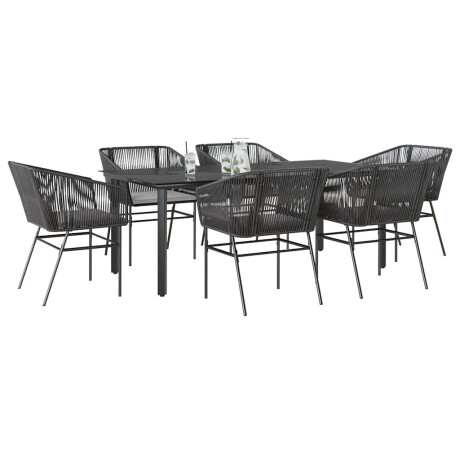 vidaXL 7-delige Tuinset met kussens poly rattan glas zwart