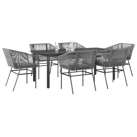 vidaXL 7-delige Tuinset met kussens poly rattan glas grijs