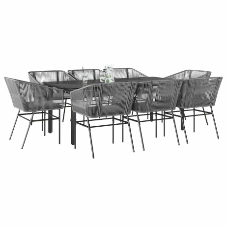 vidaXL 9-delige Tuinset met kussens poly rattan glas grijs