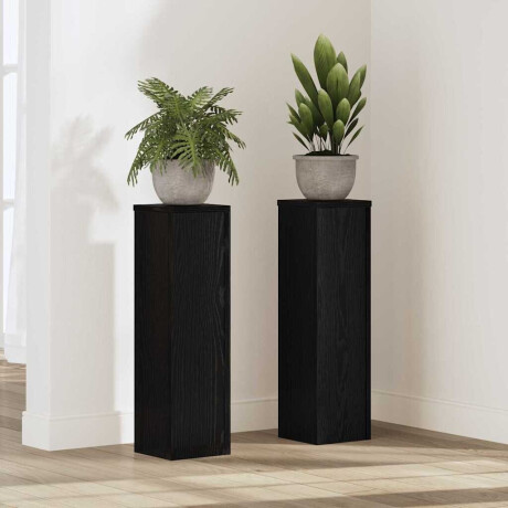 vidaXL Plantenstandaard 2 pcs Zwart Eiken 17 x 17 x 60 cm Bewerkt hout