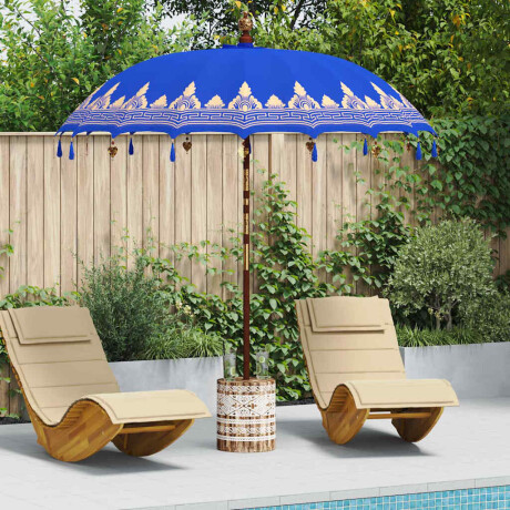 vidaXL Balinese Parasol Blauw 210-220 cm Katoen, massief hout