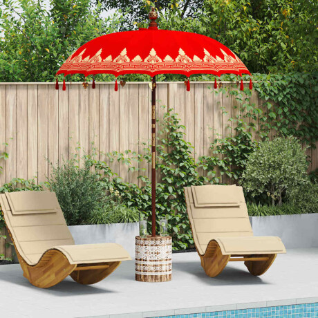 vidaXL Balinese Parasol Rood 180-190 cm Katoen, massief hout