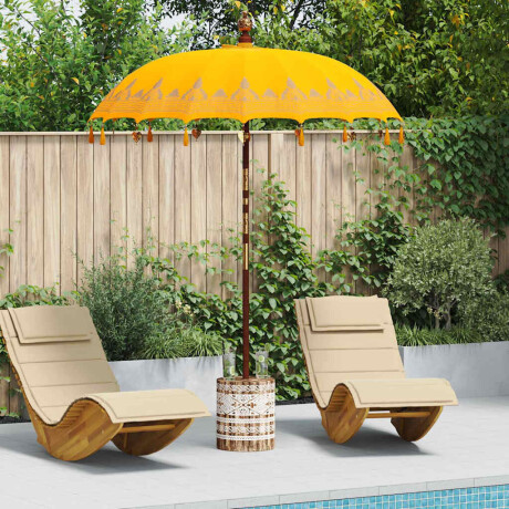 vidaXL Balinese Parasol Geel 180-190 cm Katoen, massief hout