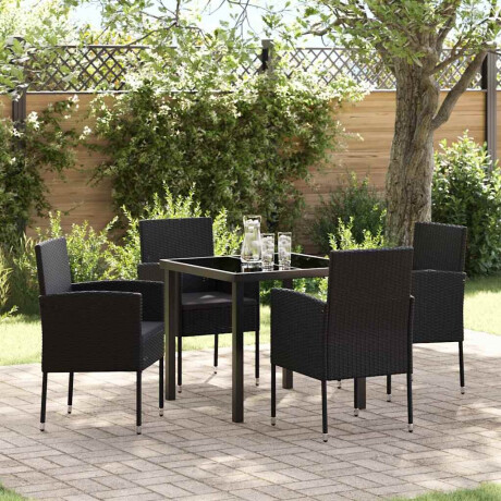 vidaXL Tuin eettafelset met kussen 5 pcs Zwart poly rattan