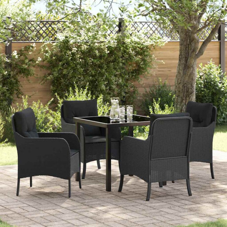 vidaXL Tuin eettafelset met kussen 5 pcs Zwart poly rattan