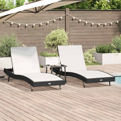 vidaXL Ligstoel 3 pcs Zwart en Wit 197 x 70 x 82 cm poly rattan