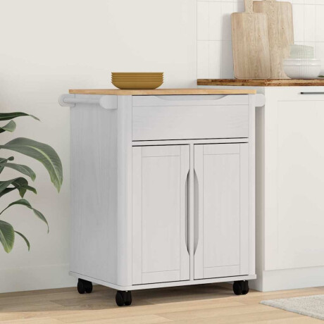 vidaXL Keuken Trolley FLORO Wit 72,5 x 45 x 80 cm Massief Vurenhout