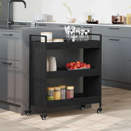 vidaXL Keuken Trolley Zwart eiken 70 x 30 x 82 cm Bewerkt hout