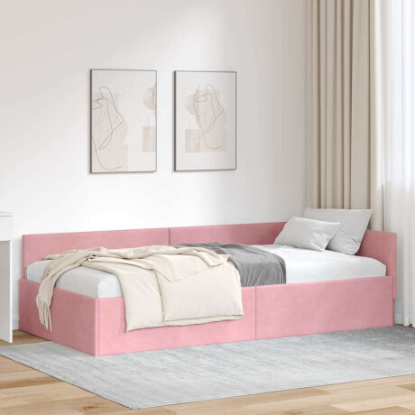 vidaXL Hoekbedframe Anders Roze 90 x 190 cm Fluweel en Engineered hout