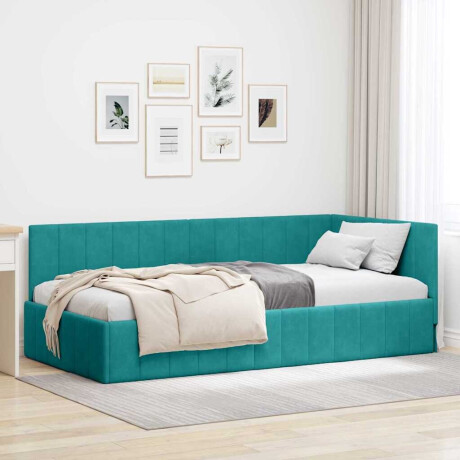 vidaXL Hoekbedframe met hoofdeinde Turquoise 90 cm x 190 cm Fluweel