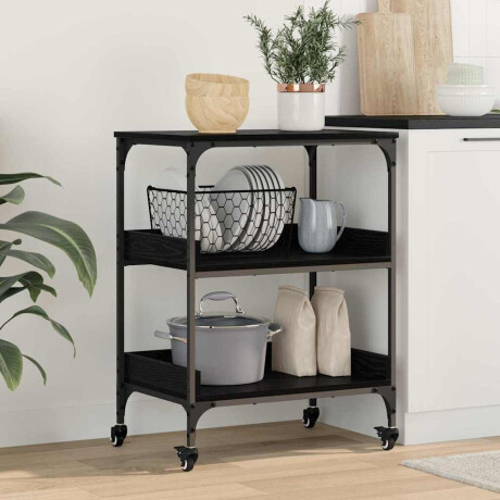 vidaXL Keuken Trolley Zwart Eiken 60 x 41 x 80.5 cm Bewerkt hout