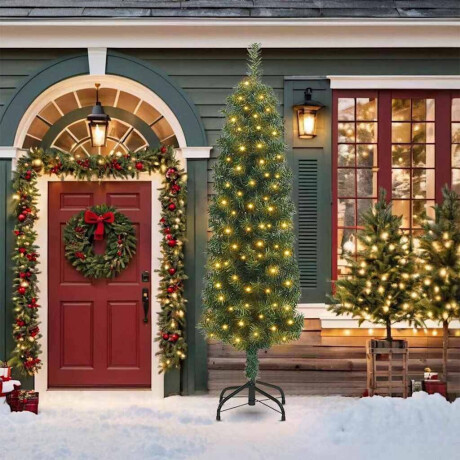 vidaXL Slanke Kerstboom Groen 55 x 55 x 210 cm Kunststof en metaal