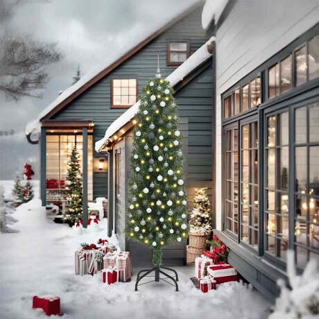 vidaXL Slanke Kerstboom Groen 61 x 61 x 240 cm Kunststof en metaal