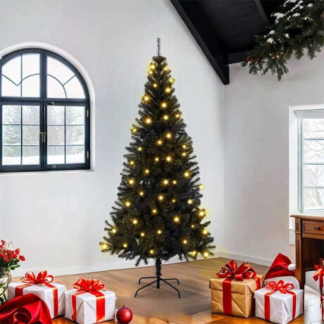 vidaXL Kunstkerstbomen met LED -striplichten Zwart 180 cm PVC