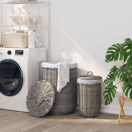 vidaXL Wasmand met deksel 2 pcs Kubu grijs Kubu Rattan
