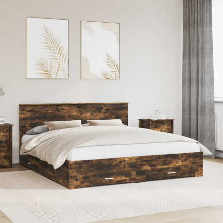 vidaXL Bedframe met hoofdeinde Gerookt eiken 200 x 200 cm Bewerkt hout