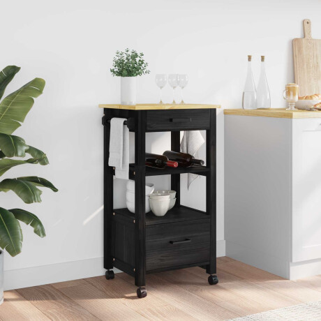 vidaXL Keuken Trolley MONZA Zwart 48 x 40 x 88,5 cm Massief Vurenhout