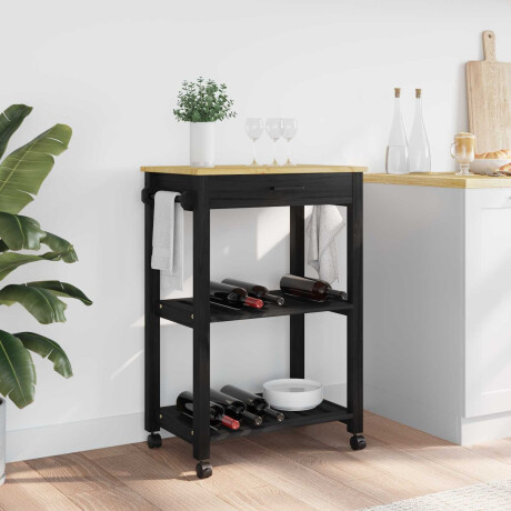 vidaXL Keuken Trolley MONZA Zwart 60 x 40 x 88,5 cm Massief Vurenhout