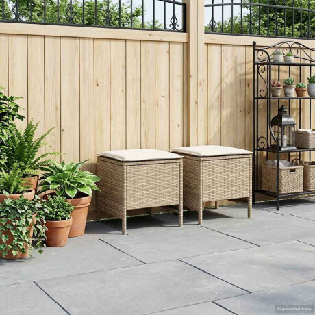 vidaXL Tuinvoetenbank 2 Stuk Beige en Crème 38 x 38 x 45 cm PE Rattan