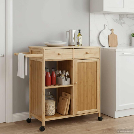 vidaXL Keukentrolley met Wielen Naturel 90,5 x 36 x 86,5 cm Bamboe