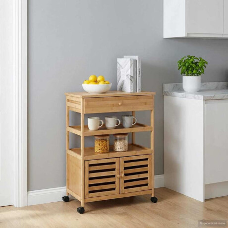 vidaXL Keukentrolley met Wielen Naturel 59,5 x 36 x 82 cm Bamboe