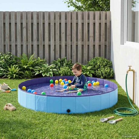vidaXL Kinderen Zwembad Blauw Ø300 x 38 cm Dik PVC en Gelaagd Hout