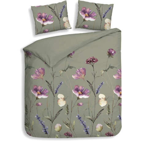 Heckettlane Dekbedovertrek Vico - Bedlinnen met Bloemen print - 260x220 - Groen - Dekbedhoes van 100% Katoen-Flanel