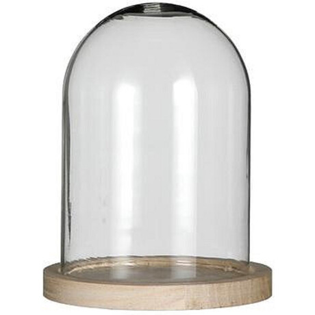 Ideas 4 Seasons Decoratie stolp - glas - houten plateau - D12 x H16 cm