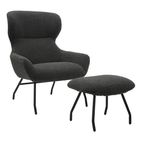 Artistiq Fauteuil 'Ashten' Met hocker, Teddy, kleur Antraciet