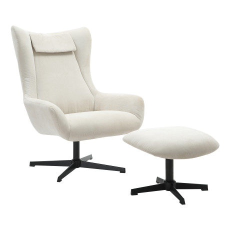 Artistiq Draaifauteuil 'Mendy' Met hocker, Rib, kleur Beige