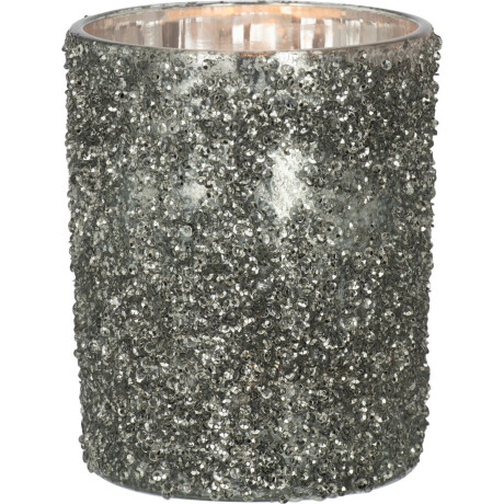 J-Line windlicht Glitter - glas - grijs - large