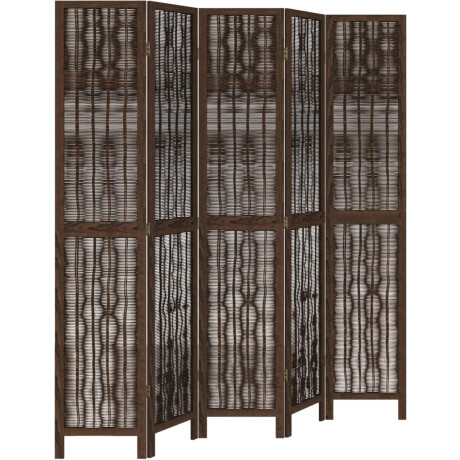 vidaXL - Kamerscherm - met - 5 - panelen - massief - paulowniahout - donkerbruin