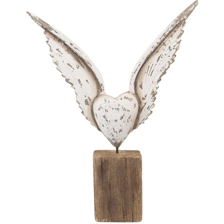 Clayre & Eef Decoratie Beeld Vleugels 26x5x33 cm Wit Bruin Hout