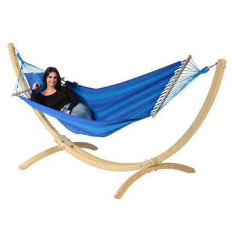 TropilexÂ® Hangmat met Standaard EÃ©npersoons Wood & Relax Blue Blauw
