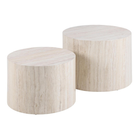 Bendt Ronde Salontafel 'Flavian' Travertin look, Set van 2 stuks