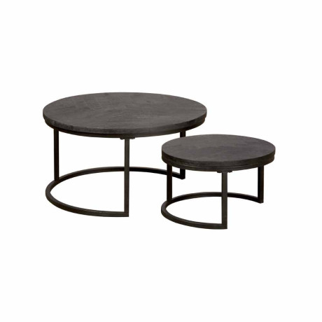 Tower Living Ronde Salontafel 'Viola' Mangohout, Set van 2 stuks, kleur Zwart