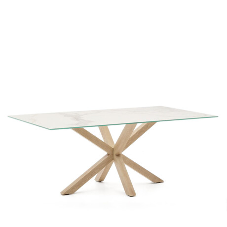 Kave Home Eettafel 'Argo' Keramiek, 200 x 100cm, kleur Wit/Naturel