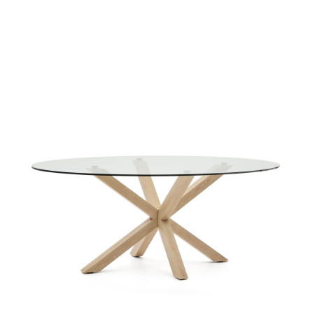 Kave Home Ovale Eettafel 'Argo' Glas en houtlook, 200 x 100cm