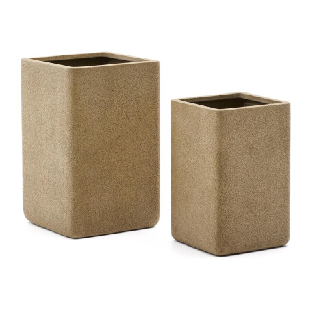 Kave Home Hoge Plantenpot 'Minoa' Polystone, Set van 2 stuks, kleur Mosterdgeel