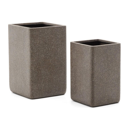 Kave Home Hoge Plantenpot 'Minoa' Polystone, Set van 2 stuks, kleur Bruin
