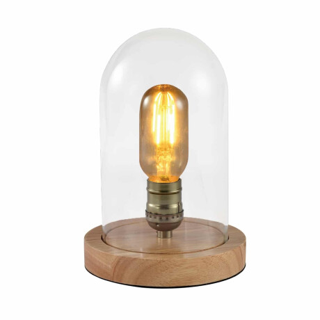 QUVIO Tafellamp landelijk - Glazen stolp en houten voet - Diameter 15 cm